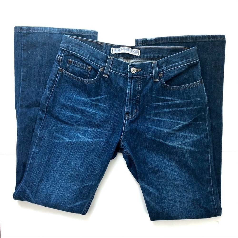 Express Precision Fit Riot Siren Medium Wash 100% Cotton Denim Bootcut Jeans 10